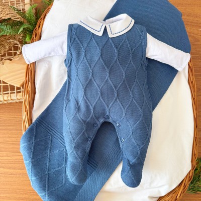 Saída de Maternidade Losango - Azul Jeans